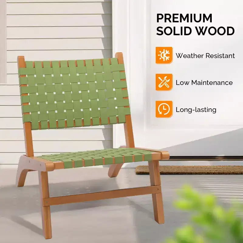Karl Home | Solid Wood Patio Accent Chair with Hand-Woven Back & Seat