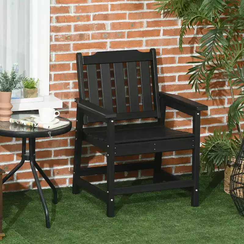 All-Weather Patio Chair, HDPE Patio Dining Chair, Heavy Duty Wood-Like Outdoor Furniture for Garden, Deck, Porch, Lawn