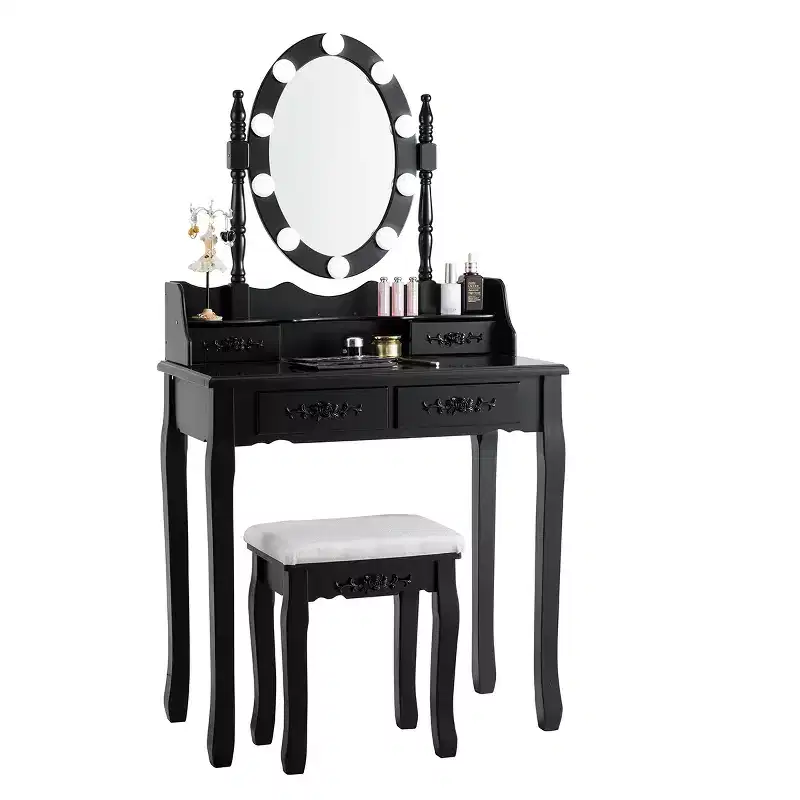 Costway Vanity Table Table 10 Dimmable Bulbs Black White Brown