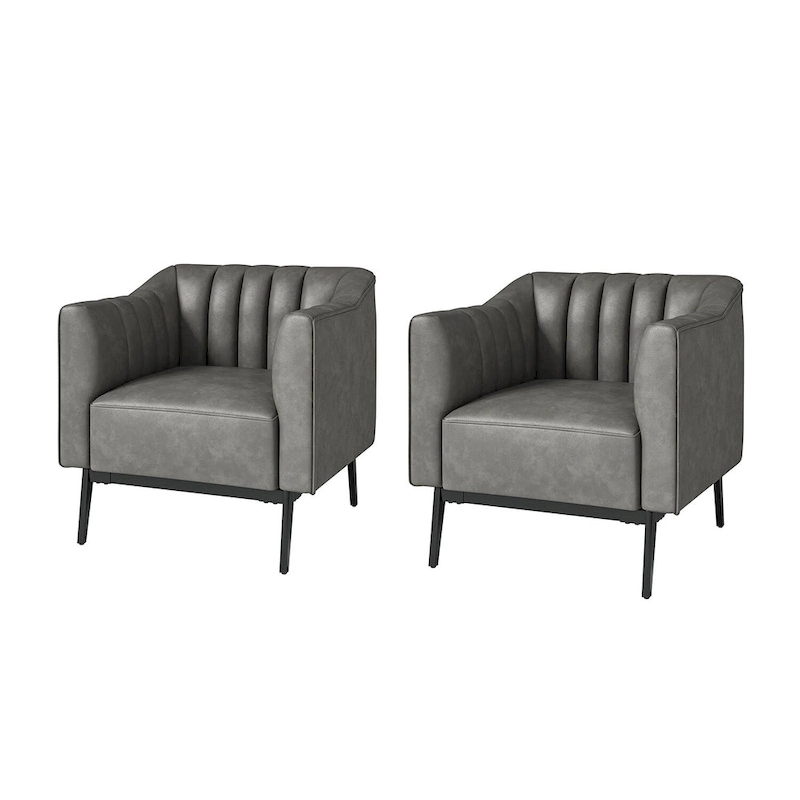 Alfons Industrial Leather Chair with Channel Tufting and Metal Leg Set of 2 by HULALA HOME