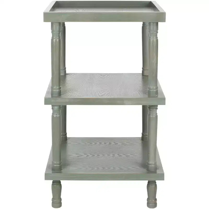 3-Tier Square Accent Side Table, Ash Grey Elm Wood, Traditional Style, Indoor
