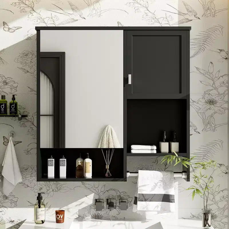 29'' Modern Wall Bathroom Medicine Cabinet with Mirror, Shelves and Towels Bar