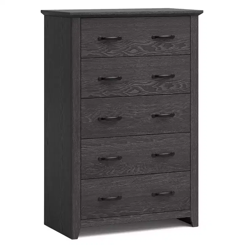 5 Drawer Chest Storage Dresser Tall Cabinet Organizer Bedroom Hallway Dark Grey/Walnut