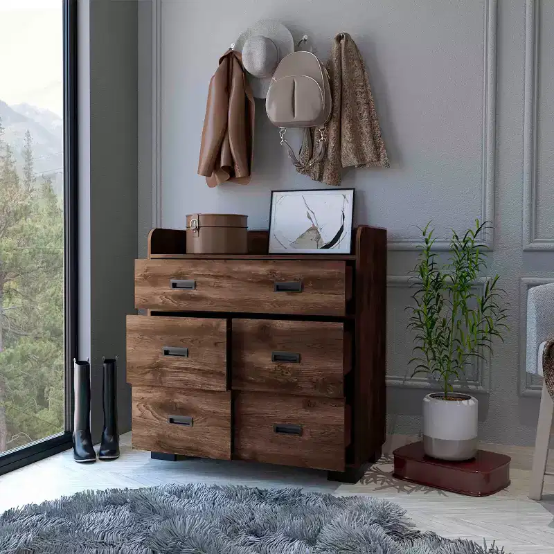 Dresser for Bedroom with Double Drawer & 4 Single Drawers, Wood Chest of Drawers Closet Storage Cabinet Organizer for Living Room Hallway