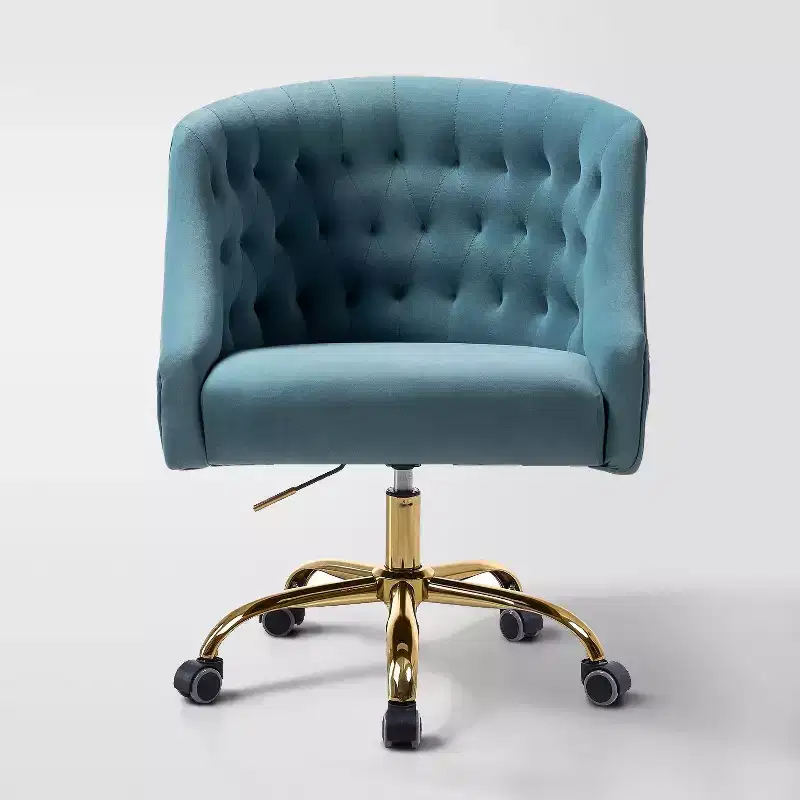 Velvet Swivel Task Chair with Button-Tufted Back and Adjustable Height
