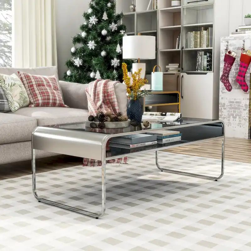 Watler Contemporary 48-inch Glass Top 1-Shelf Coffee Table by Furniture of America
