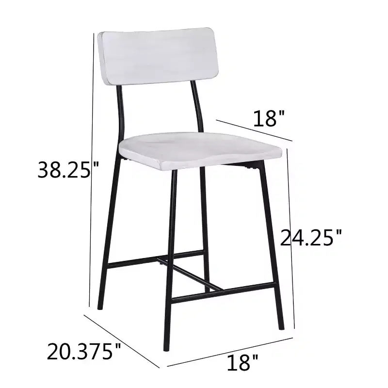 Counter Height Barstool – Whitewash, Saddle Seat, Curved Back, Metal Frame