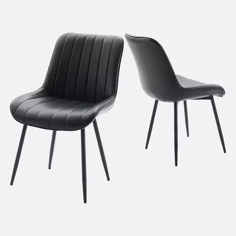 2-Piece Dining Chair Set, Faux Leather, Suitable for Kitchen and Dining Room, Comfortable Modern Metal Leg Chairs, Upholstered Side Chair