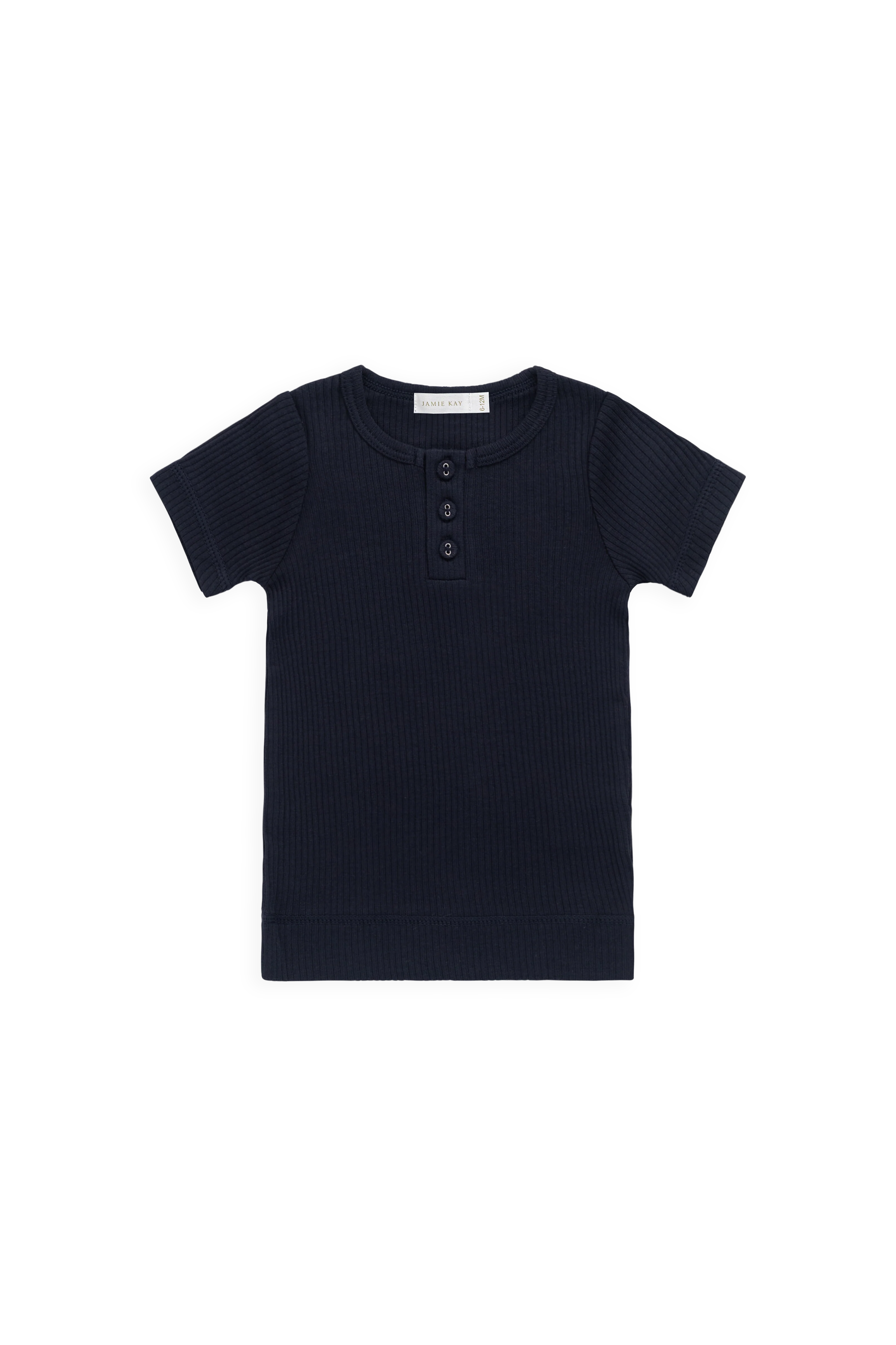 Classic  Navy Ribbed Organic Cotton-Modal Henley Tee with Button Placket for Everyday Wear 6M–10Y