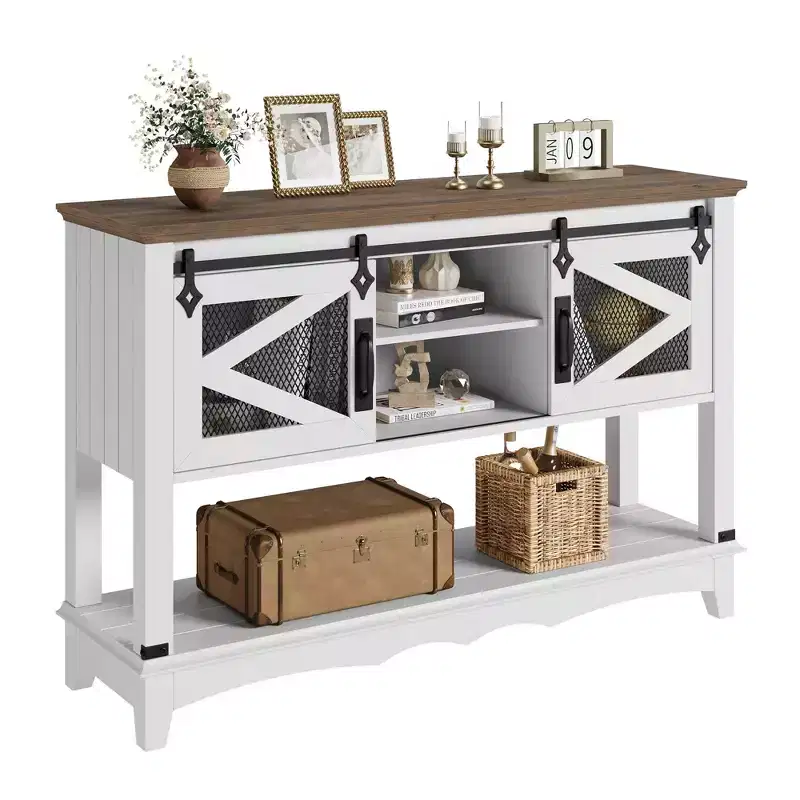 43.3 Narrow Console Table C White 2-Tier Entryway Table (for Living Room/Hallway)