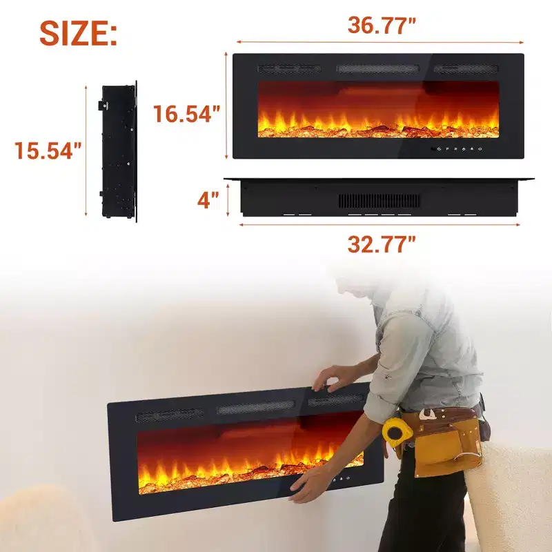 CuisinSmart 40in Wall-Mount Electric Fireplace, Fireplace Heater with 750W/1500W Heater, 12 Color Flame Effects, Remote Control & Timer
