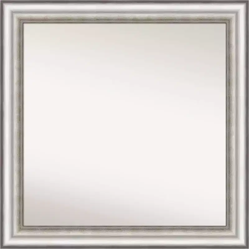 31"x31" Non-Beveled Salon Silver Wall Mirror - Amanti Art: Modern Square Framed, Includes Mounting Hardware