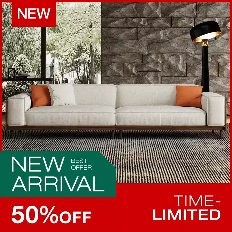 Luck Live Mid-Century Modern Fabric Sofa with Solid Wood Frame, Breathable Cotton-Linen Upholstery, High-Density Foam Cushions, Metal Legs