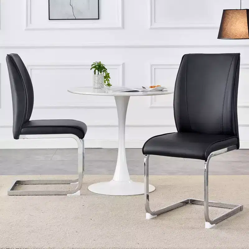 Okak Luxury Arch Dining Chairs Set of 2, Comfy Faux Leather High Resilience Kitchen Side Chairs with Silver Metal Legs for Office Bedroom