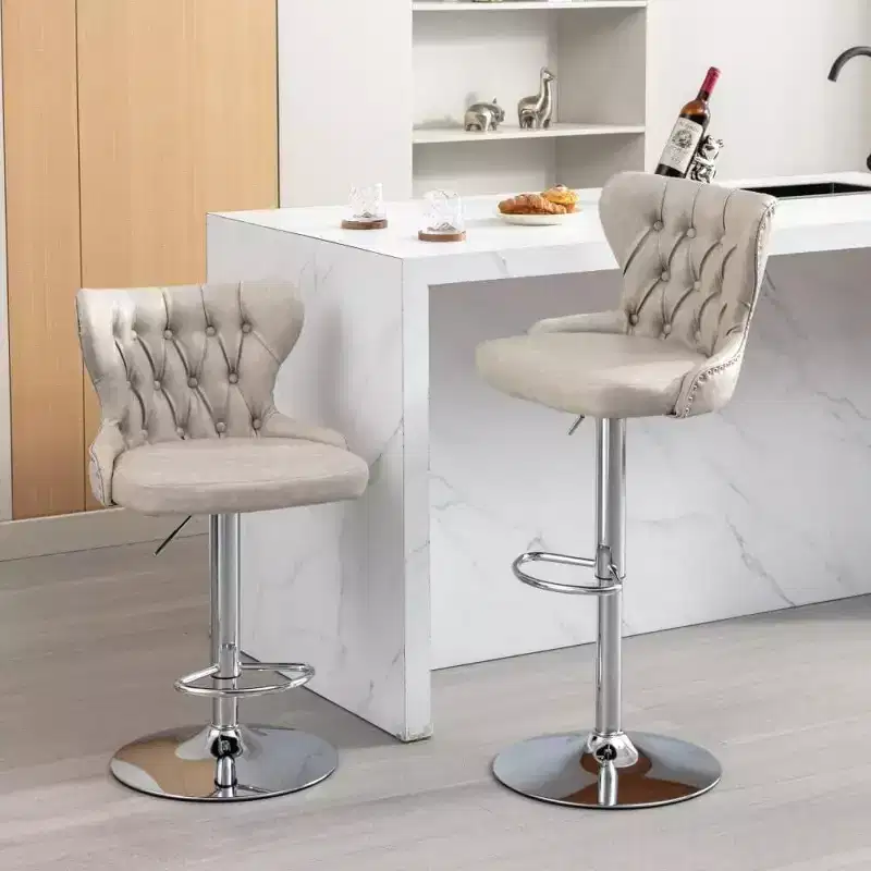 Modern Swivel Bar Stools, Adjustable Height 25-33, PU Leather Upholstered with Back Support, for Kitchen Island, Home Pub, Counter