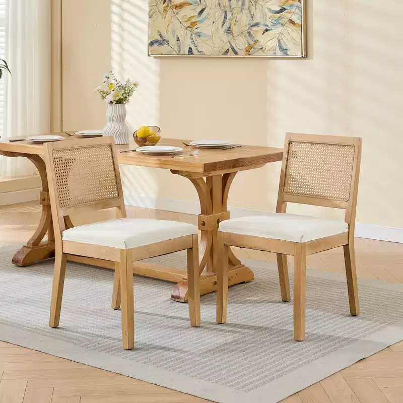 MAYEERTY French Decor Dining Chairs - Louis Style, Square Back, Carved Solid Wood Frame, Set of 2