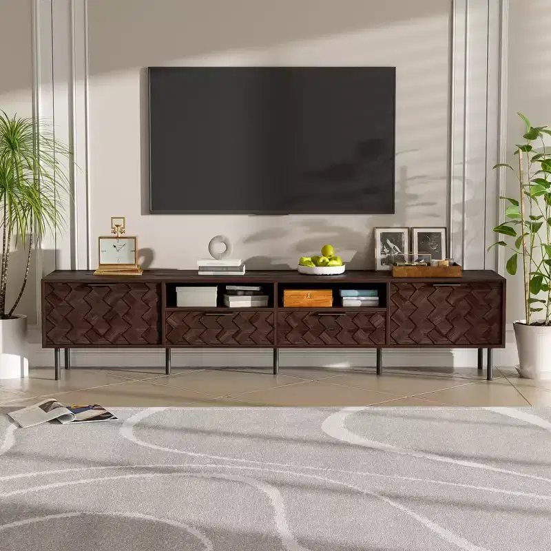 78 TV Stand for TVs up to 85, Brown TV Console Media Console TV Cabinet Entertainment Center with Diamond Soft-close Door & Drawers - ModernLuxe