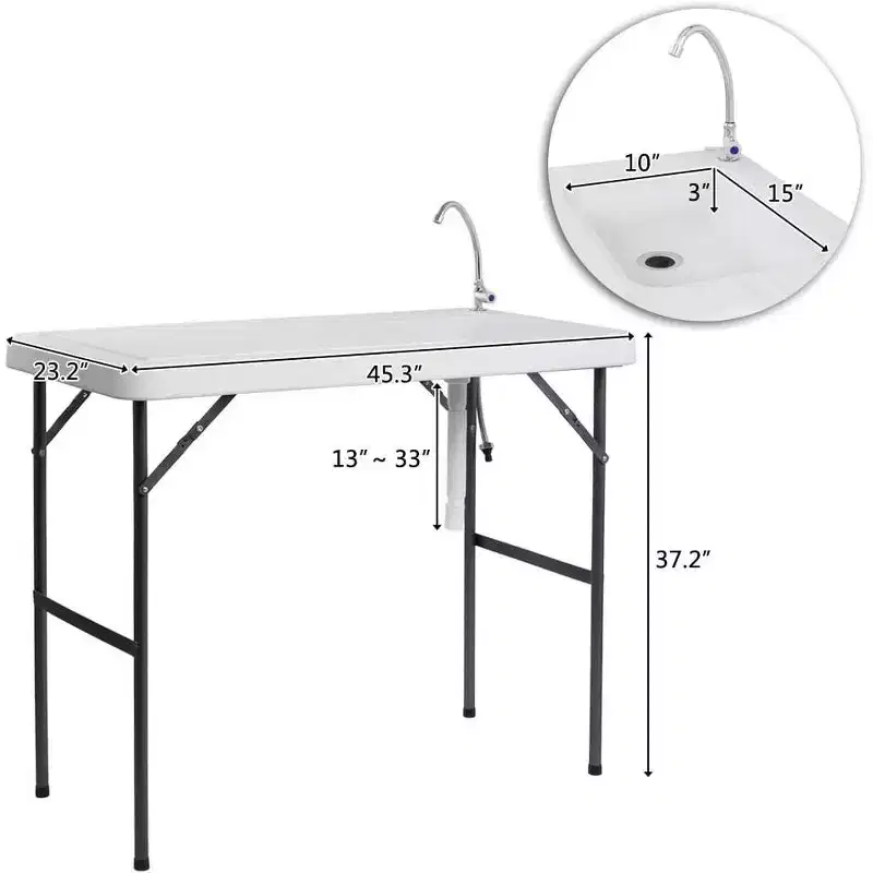 Outdoor Folding Fish and Game Cleaning Table, Portable & Durable, Standard Garden Connection, Upgraded Drainage Hose, White