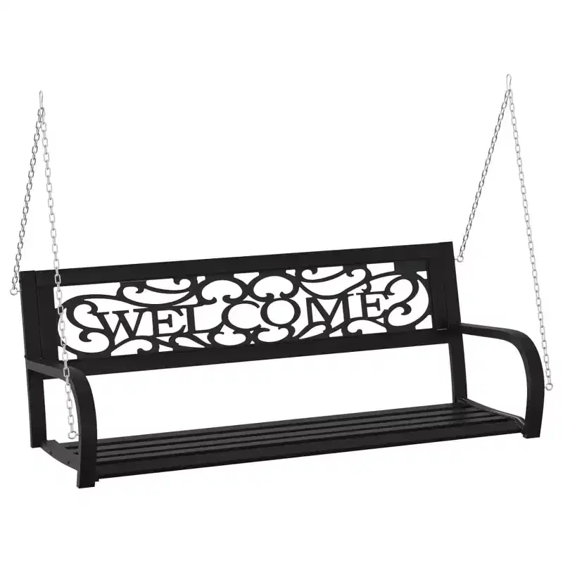 Garden Swing Bench Black Steel, Plastic Medium Hanging mount