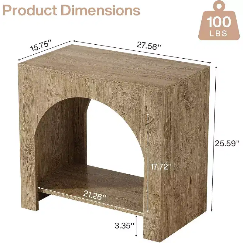 Farmhouse End Side Table: Large, heavy-duty wooden pedestal, storage, for living room/bedroom, accent furniture, Light Brown Oak.