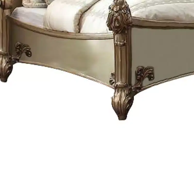 96" Queen Bed Vendome Bed Brass Synthetic Leather and Gold Patina Finish - Acme Furniture