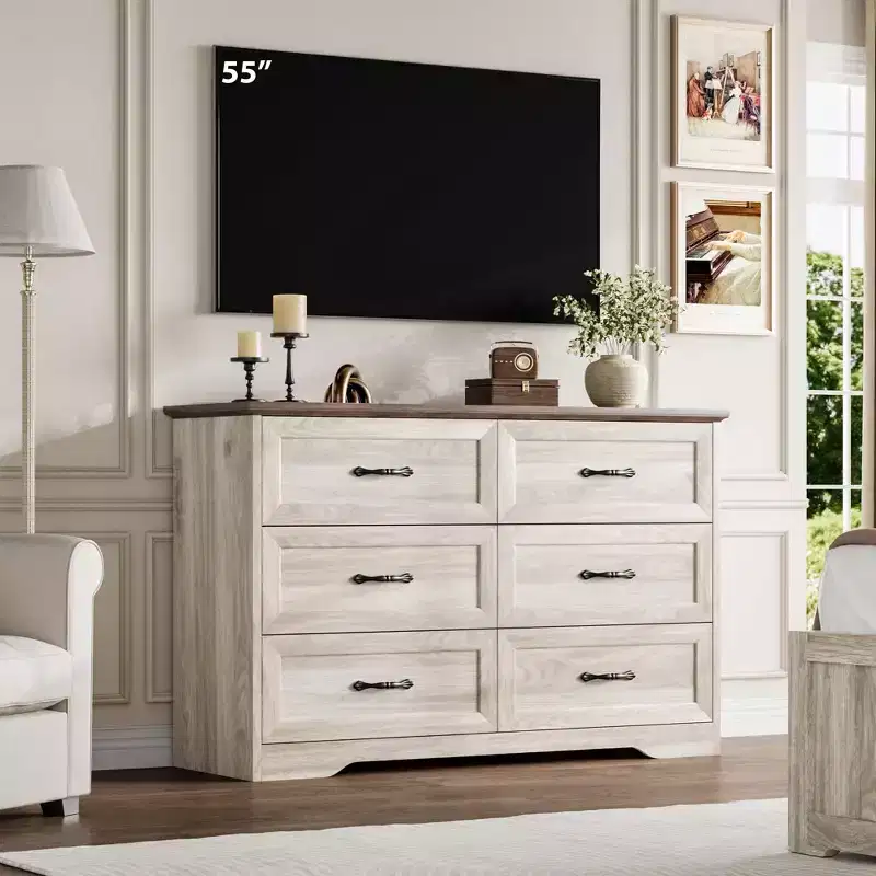 6 Drawers Dresser for Bedroom,Chest of Drawers with Wide Metal Handle,Farmhouse Modern Wooden Dresser,Natural Texture,Storage Organizer for Bedroom