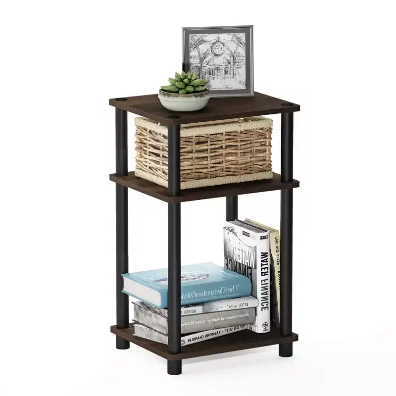 Furinno 3-Tier Reversible Sofa Side End Table W/Open Storage Shelf,Walnut