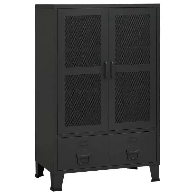 Industrial Metal Storage Cabinet with Mesh Doors & 2 Bottom Drawers