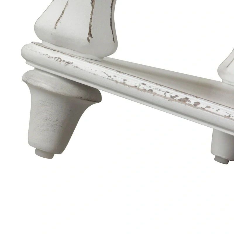 Antique White Weathered Bark Bed Bench, Upholstered, Bottom Shelf