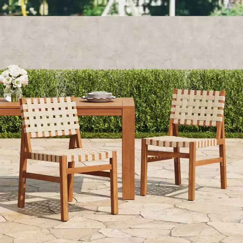 Christopher Knight Home Prasert Modern Acacia Wood Patio Side Chairs with PE Woven Rope (Set of 2)