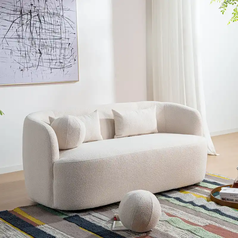 KINWELL Boucle Upholstered 2-Seats Loveseat with Pillows