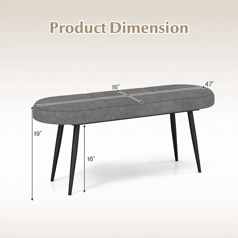 Gymax 47 Upholstered Entryway Bench w/ Padded Seat & Heavy-duty