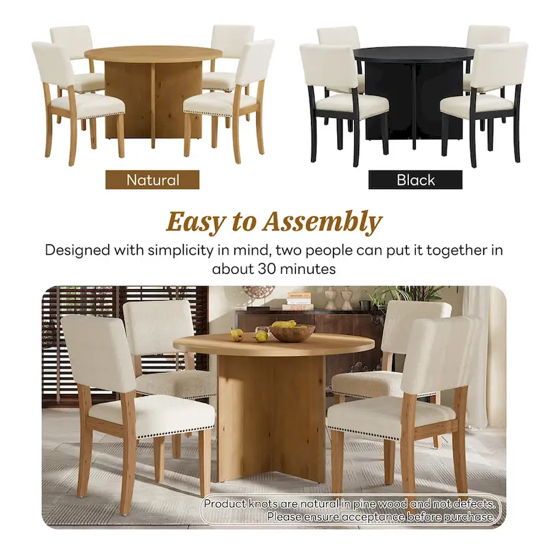 Sakin Modern 5-Piece Round Dining Table Set with Pedestal Base and Upholstered Chairs by GDFStudio