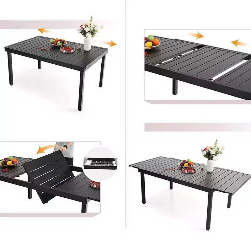9pc Patio Dining Set with Expandable Steel Table & 360 Swivel Sling Arm Chairs - Captiva Designs: Outdoor Furniture Set