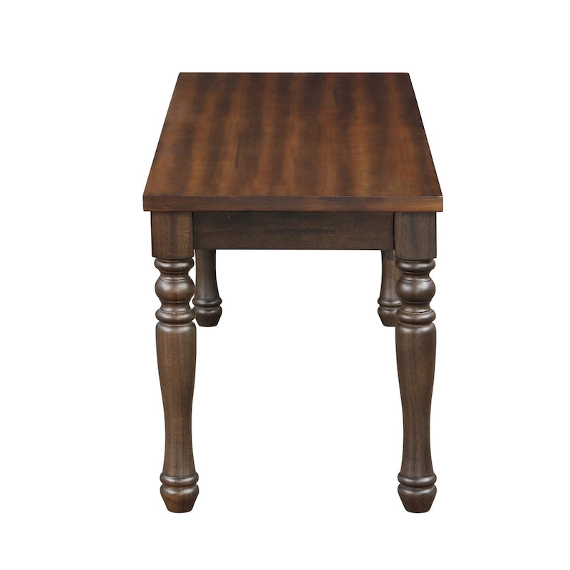 May 48 Inch Two Tone Dining Bench, Turned Legs, Rich Brown Wood Finish