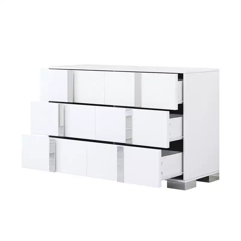 Modern 6-Drawer Dresser with Mirrored Handles and Metal Legs