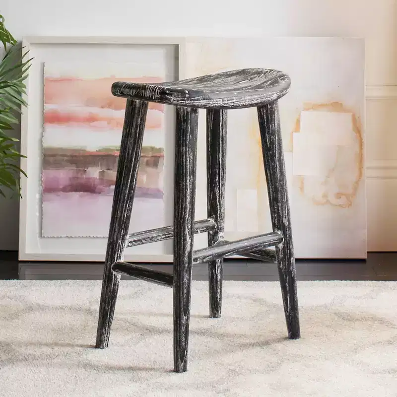 Wood Counter Stool - Black/White Wash/Sungkai Wood