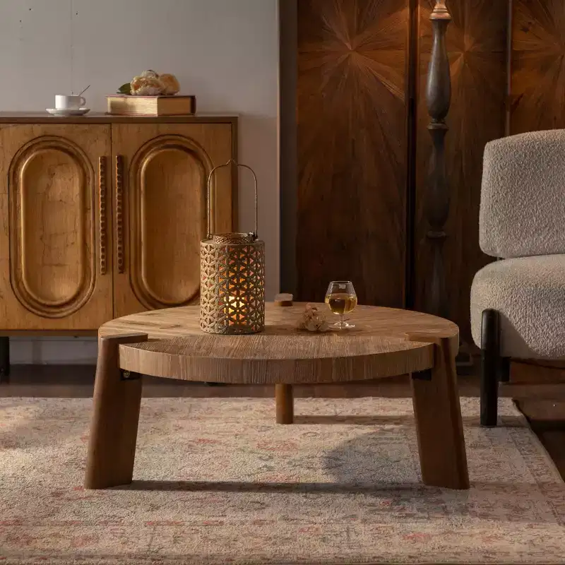GDFStudio Eve Rustic Wood Round 36.61 Coffee Table