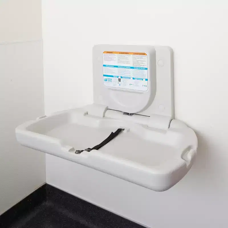 Horizontal Wall-Mounted Diaper Changing Station with Slim Back, White Granite