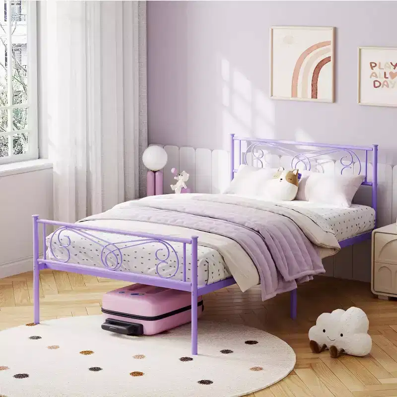TROPOW Twin Size Metal Bed FrameSturdy Platform with Headboard & Footboard, Steel Slat Support,No Box Spring Needed,Easy Assembly,for Kids
