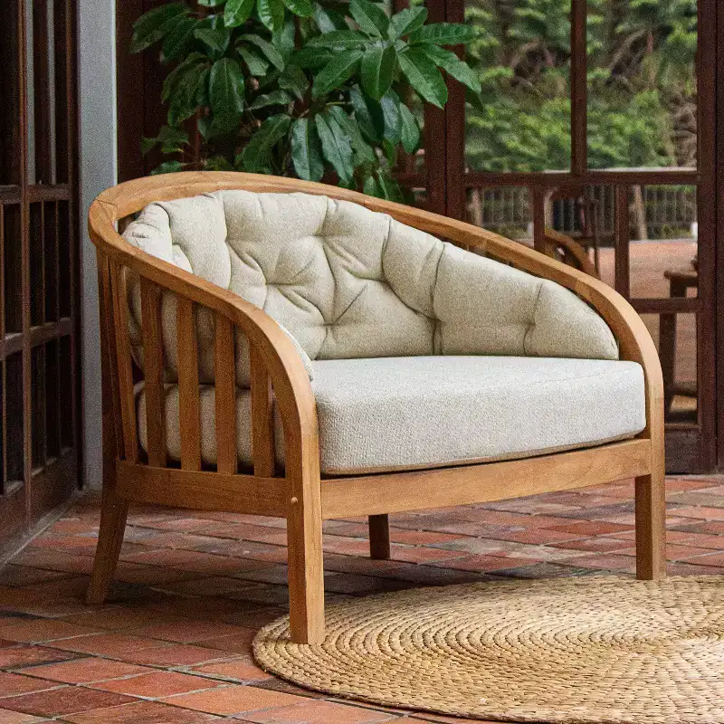 Sonoma Lane Graford Teak Outdoor Lounge Chair with Tan Cushion