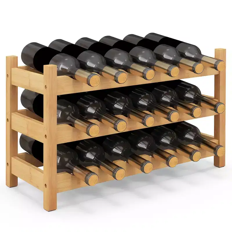 Costway 3 Tier 18 Bottle Drinks Storage Cabinet Shelf Bamboo Drinks Rack for Drinks Lovers