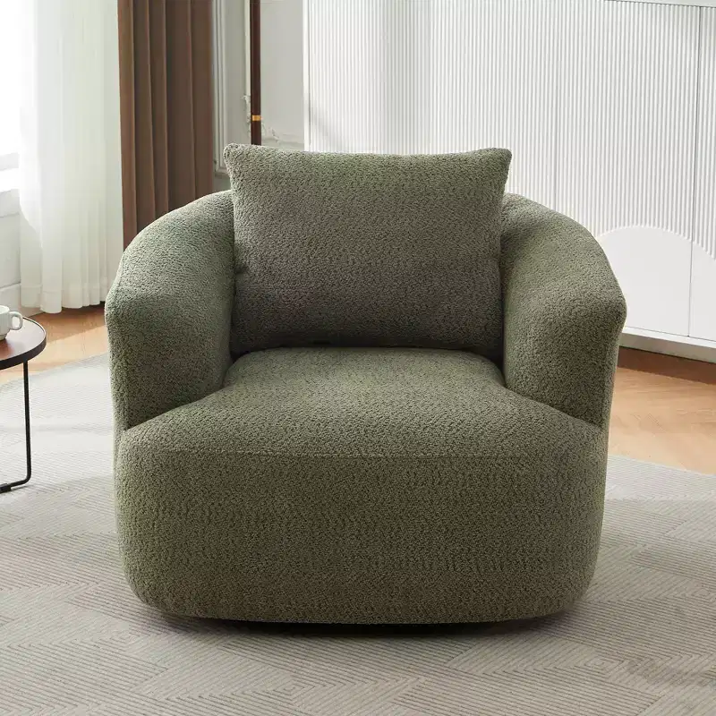 360° Swivel Barrel Accent Chair – Boucle Fabric, Deep Seat, Green