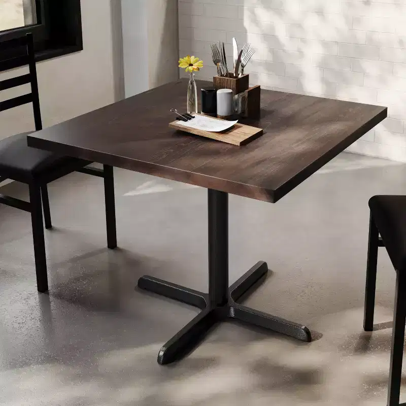 36 in. Square Solid Wood Commercial Indoor Tabletop with Dining Height Rust-Resistant Cast Iron X-Base