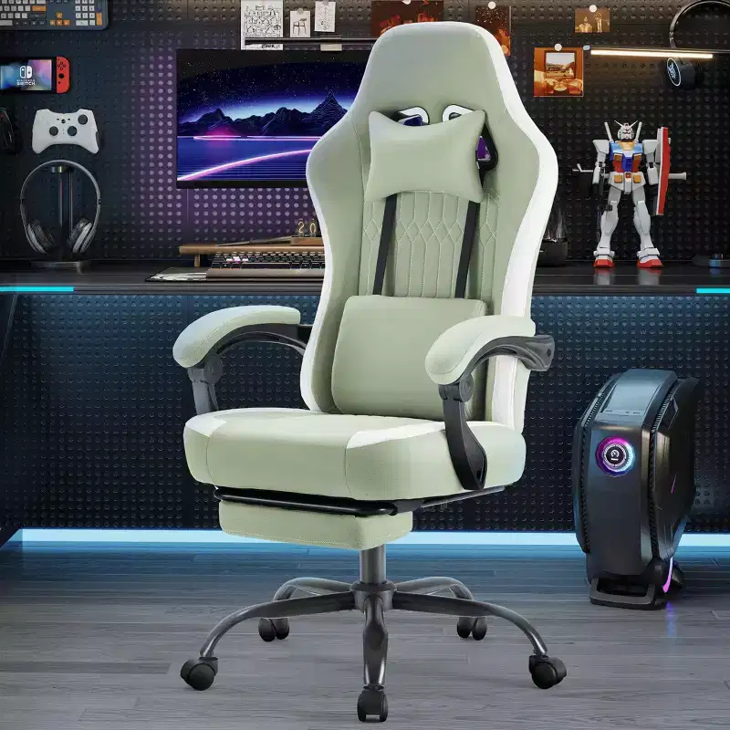 Computer Gaming Chair with Lumbar Support Adjustable Height 360 Rotating Wheels Armrests and Headrests Included