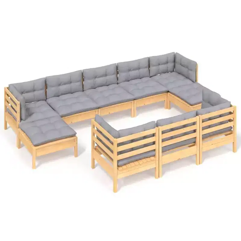 vidaXL Solid Pinewood Patio Lounge Set with Cushions Multi Colors