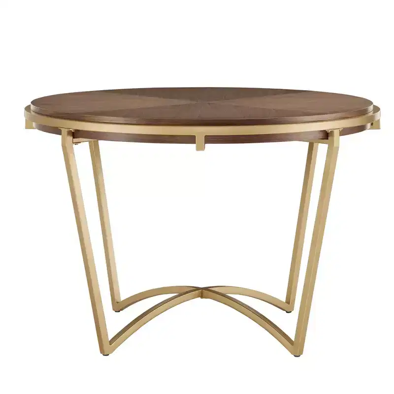 Marlee Natural Finish Dining Table With Gold Metal Base - Natural/Gold - iNSPIRE Q