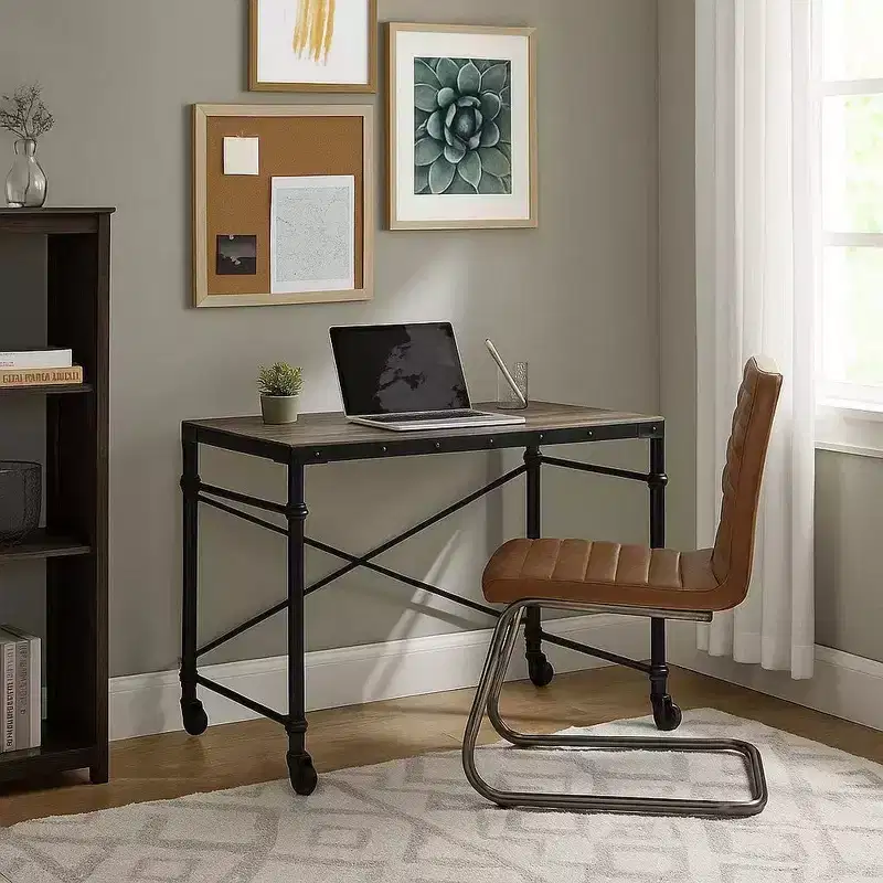 Royal Hampton Writing Desk with Casters and Nail Accents, Black