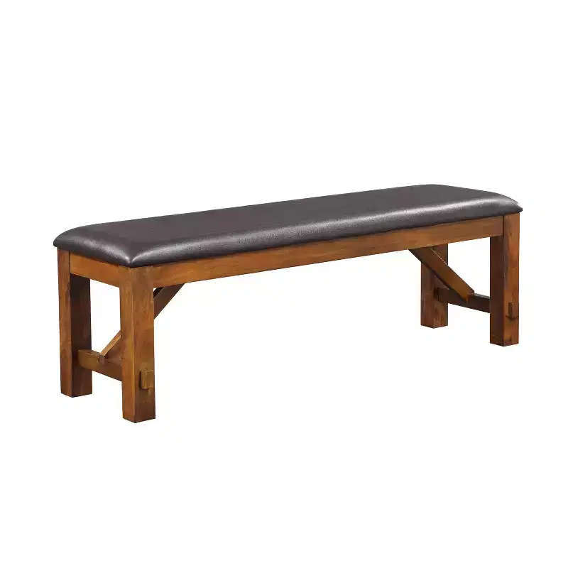 PU Upholstered Dining Bench Walnut Frame Espresso Cushion 60 Inch