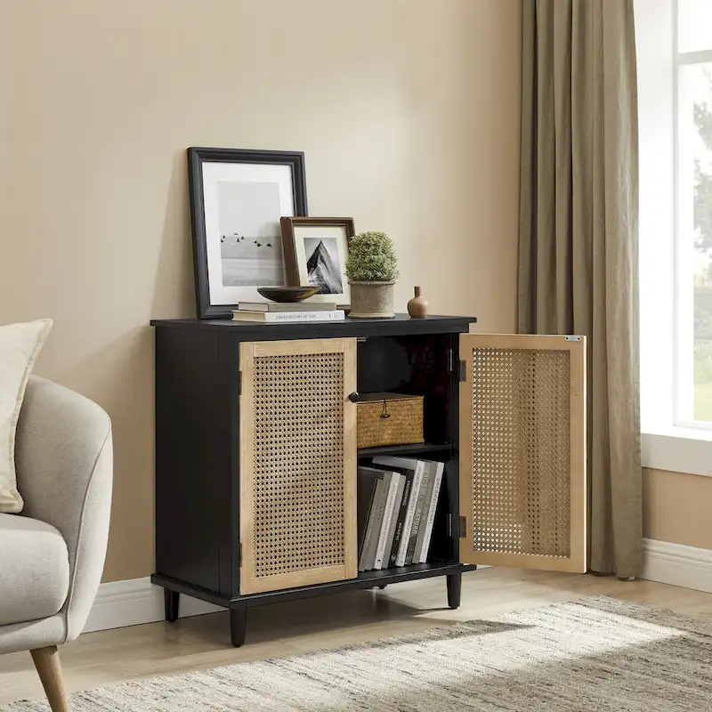 Art Leon Woven Rattan Wicker Accent Cabinet
